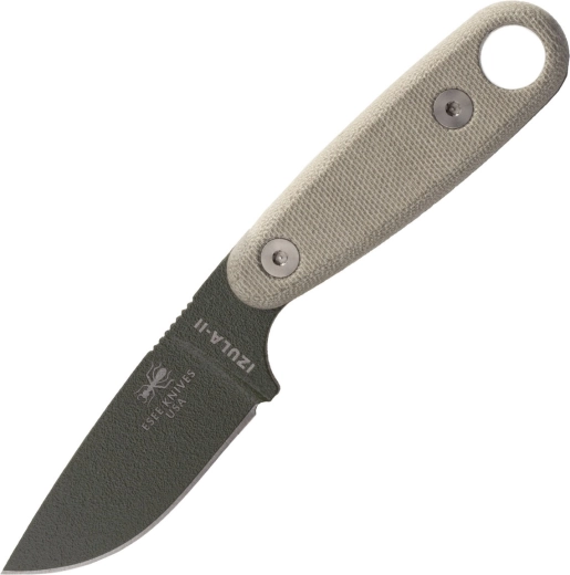 ESEE Izula II žalias kaklo peilis su Micarta rankena ir juodu dėklu