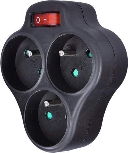 Solight plug-in socket splitter with switch, 3 sockets, black