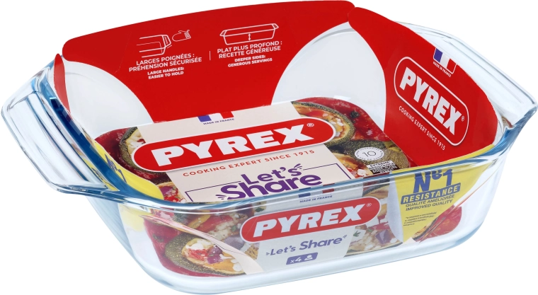 Pyrex stiklinis kepimo indas su rankenomis iš borosilikatinio stiklo 29 × 23 cm, 2,4 l
