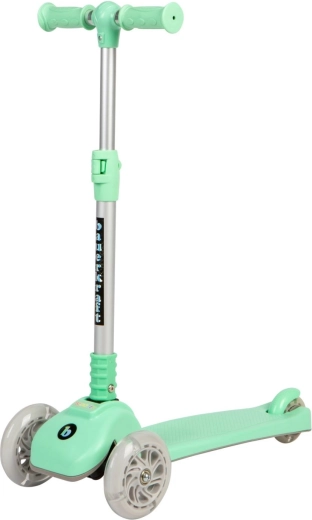 Children’s balance foldable three-wheel scooter with glowing LED wheels – mint