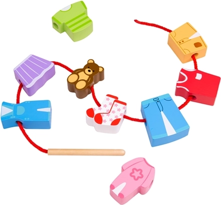 Bigjigs Toys karoliukų vėrimo rinkinys „Drabužėliai“