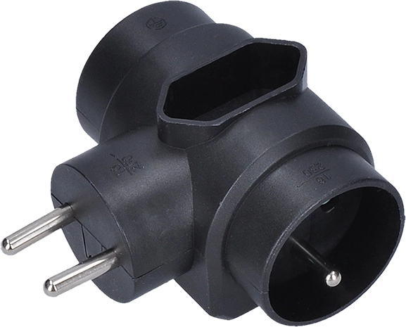 Solight compact 3-socket adapter (1× 2.5 A + 2× 10 A), black - 1 piece