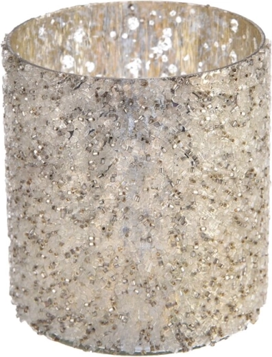 Glass tealight holder with gold beads 7 × 7 × 8 cm