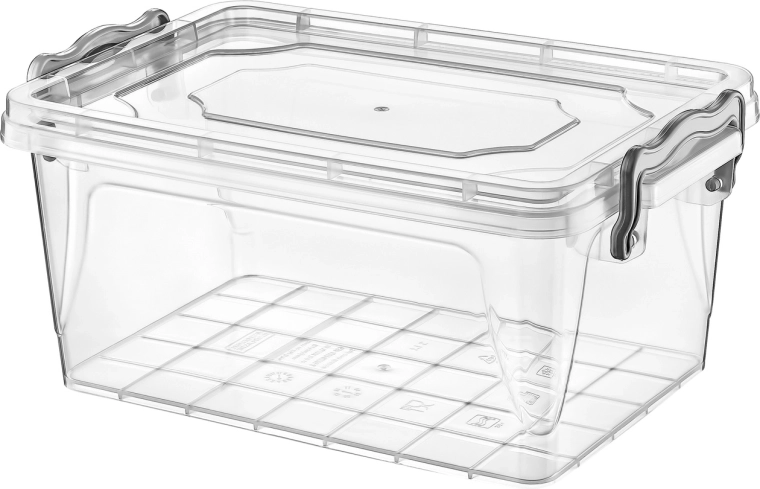 Plastic storage box with clips 1.5 l transparent
