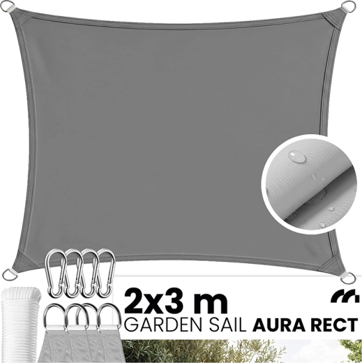 AURA stačiakampė sodo šešėliavimo burė 2 × 3 m, pilka