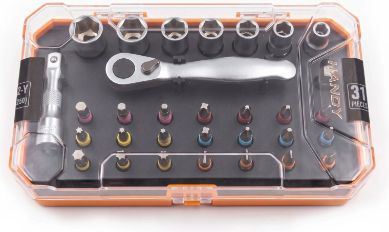 Ratchet Wrench, Socket and Bit Set, 31 Pieces, 6–12 mm