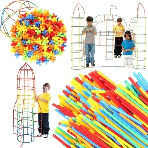 Straw-and-connector construction set (408 pieces)