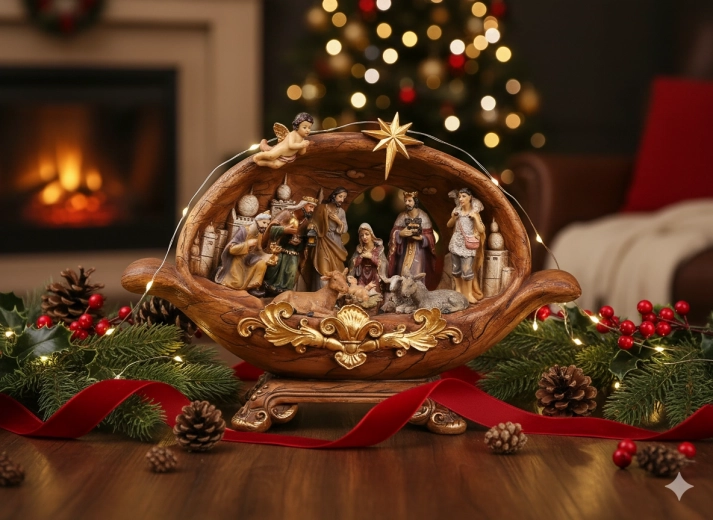Christmas Nativity Scene in a Grotto Design 33.5 × 9.5 × 23 cm