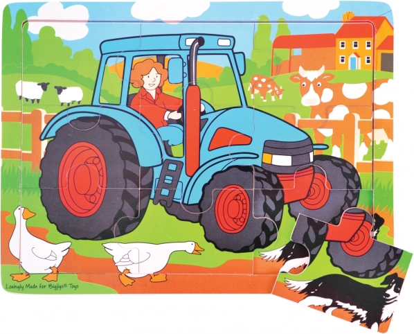 Medinė dėlionė „Traktorius“ (9 detalės) Bigjigs Toys