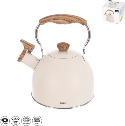 Nerūdijančio plieno arbatinukas su švilpuku, smėlio (beige) spalvos, 1,5 l