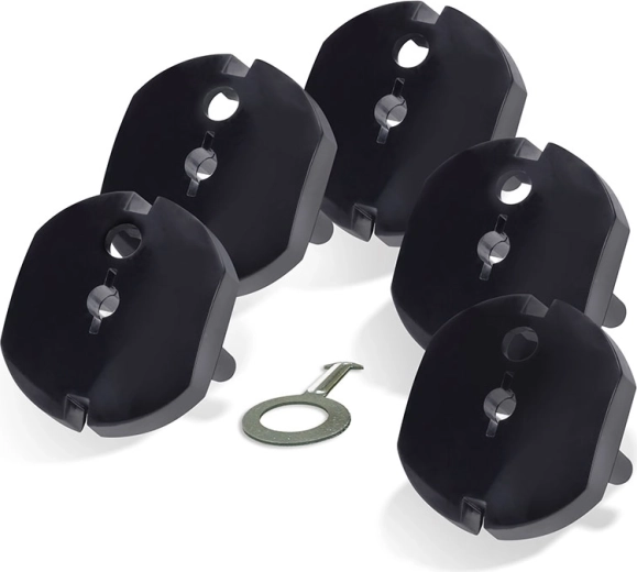 Solight safety socket covers for 230 V outlets, black, 5 pcs + key