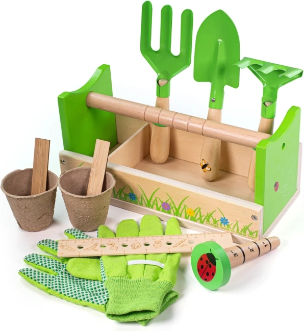 Bigjigs Toys vaikiškas sodininkystės rinkinys dėžutėje vaikams