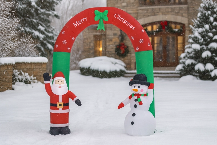 Inflatable Christmas arch with Saint Nicholas and snowman LED 240 cm