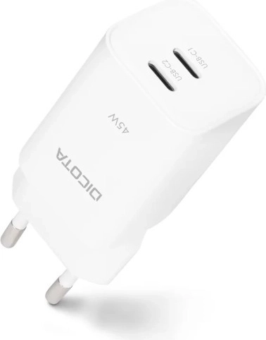 GaN charger 45 W 2× USB‑C white (EU)