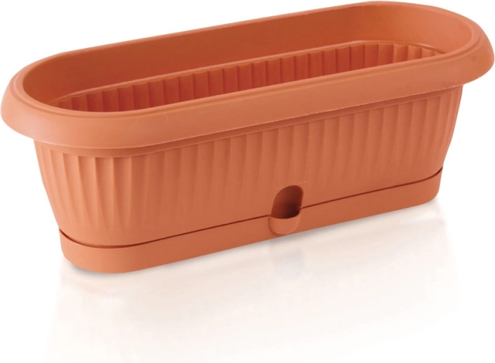 Plastic planter Terra 26.5 cm with integrated saucer – terracotta