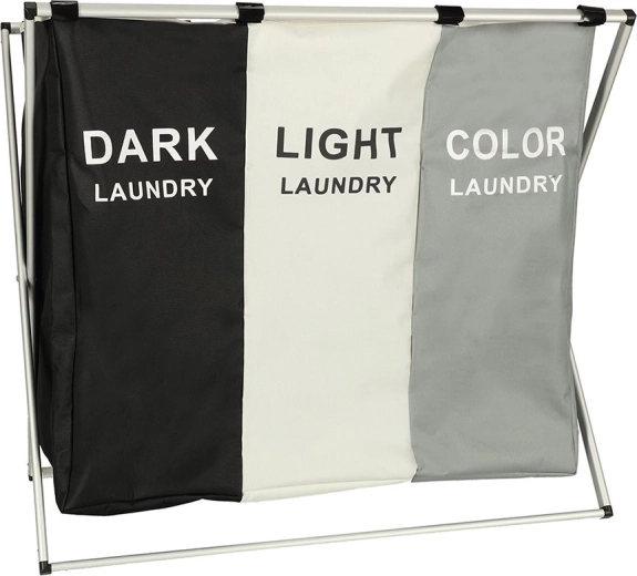Three-compartment laundry basket with organizer 135 l