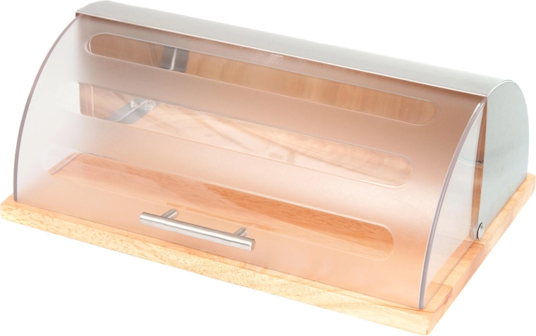 GRANDE Bread Box with Wooden Base and Stainless Steel Lid, 39 × 28.5 × 15 cm