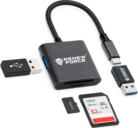 USB‑C 3-in-1 Memory Card Reader Renew Force