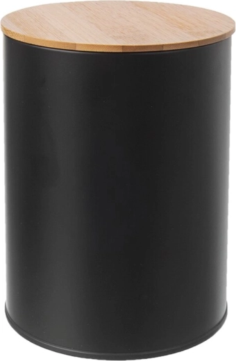 Juoda skardinė dėžutė su bambukiniu dangteliu 9,5 cm – 1 vnt.