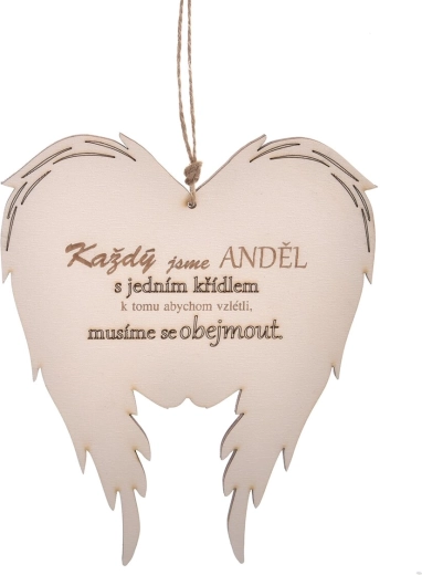 Mediniai angelo sparnai su užrašu „kiekvienas iš mūsų“ 18 × 21 cm