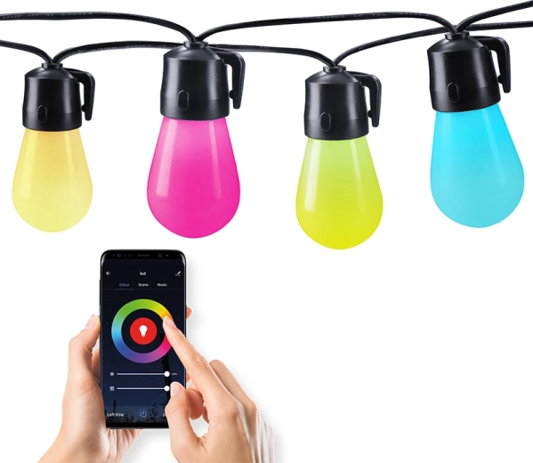 Solight išmani LED lauko šviesos girlianda RGB, 15 lempučių, Bluetooth, 20 m