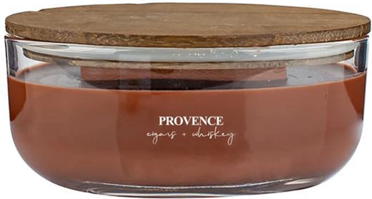 Scented glass candle Provence with wooden wick cigars & whisky 24 h