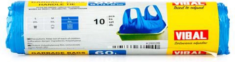 Trash bags with handles 60 L, 10 pcs, blue