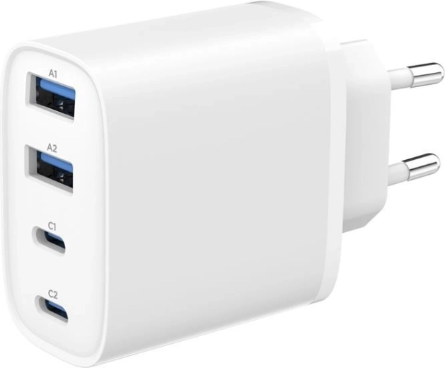 Gembird universali GaN įkroviklė 40 W su LCD, 3× USB-C + 1× USB-A, balta