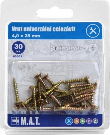 Universal full-thread screw 4.0 × 25 mm, galvanized (30 pcs)