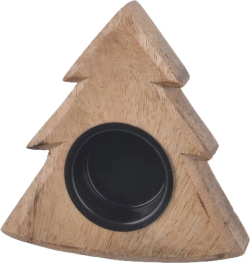 Mango wood candle holder in the shape of a Christmas tree