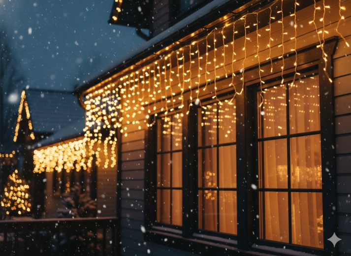 LED šviesų užuolaida – varvekliai, 300 LED, šilta balta su šaltu mirksėjimu, 12 m