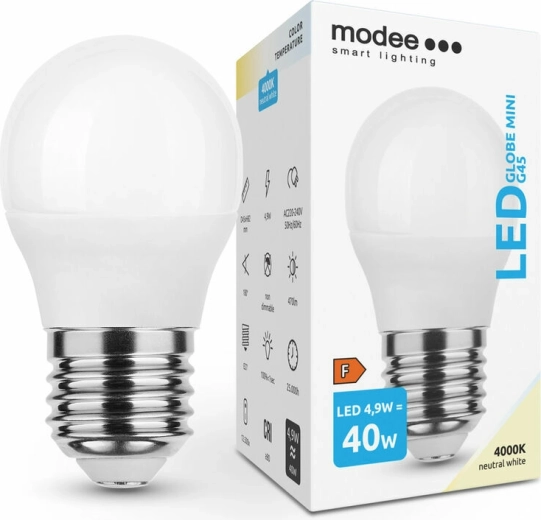 LED lemputė Modee Globe Mini G45 4,9 W E27, 470 lm, neutrali balta