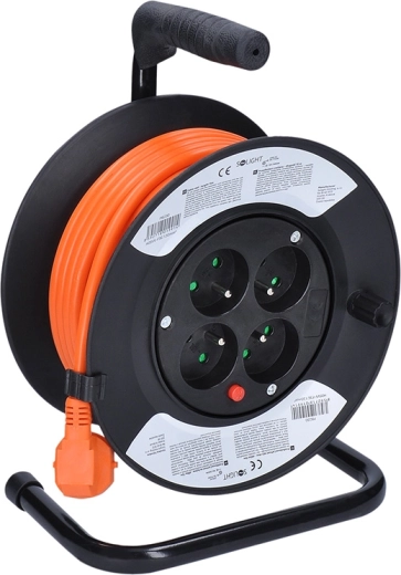 Solight 15 m cable reel extension cord with 4 sockets, orange