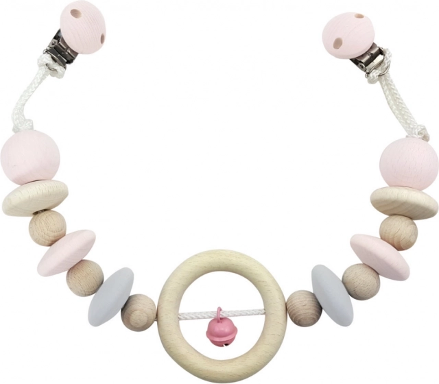 Hess pakabinamas vežimėlio žaislas su rožiniu varpeliu