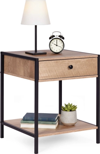 Nightstand with Drawer and Shelf in Light Oak Decor LOFT ModernHome