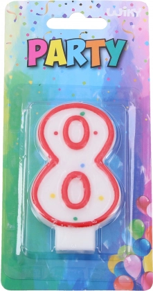 Raudona vakarėlio žvakė skaičiaus 8 formos