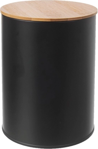 Tin canister with bamboo lid, diameter 11 cm, black