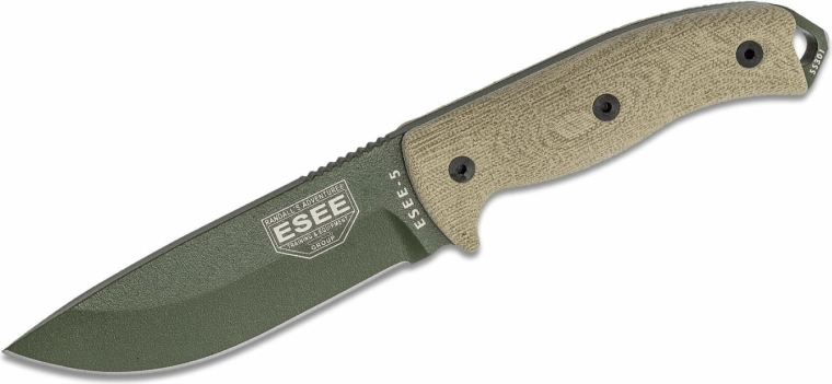 Lauko peilis ESEE Model 5, 13,3 cm, žalias, Micarta, Kydex dėklas