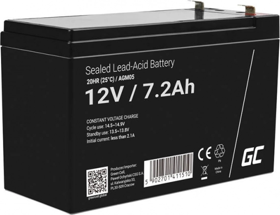 Įkraunama AGM baterija 12 V 7,2 Ah UPS ir signalizacijoms GREEN CELL