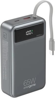 20,000 mAh Power Bank with Integrated Cable, PD 65 W and LCD Display, Black