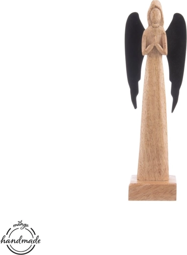 Dekoratyvinis angelas iš mango medienos su metaliniais sparnais, 27 cm