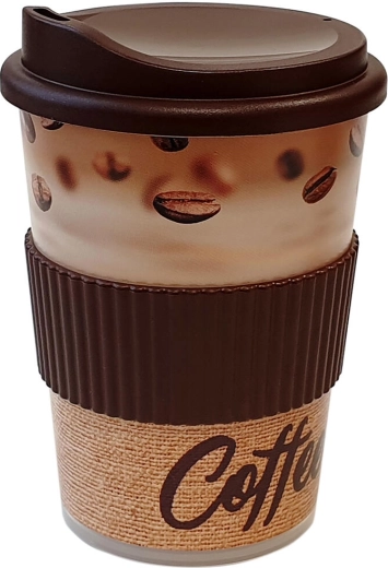 Daugkartinis puodelis su dangteliu ir gertuve 0,4 l su manžete PH Ekoline Coffee