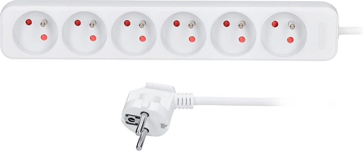Solight extension lead, 6 sockets, 2 m, white