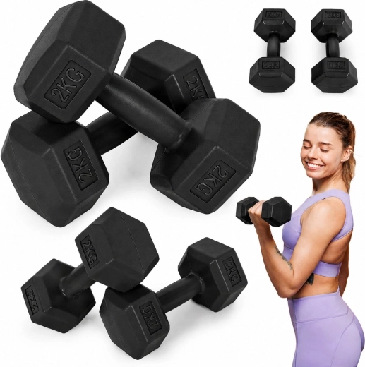 MOVEPRO šešiakampiai hanteliai 2 × 2 kg – juodi