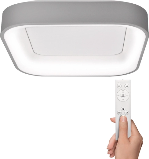 Solight LED lubų šviestuvas „Treviso“, kvadratinis, 48 W, pilkas, su nuotolinio valdymo pulteliu