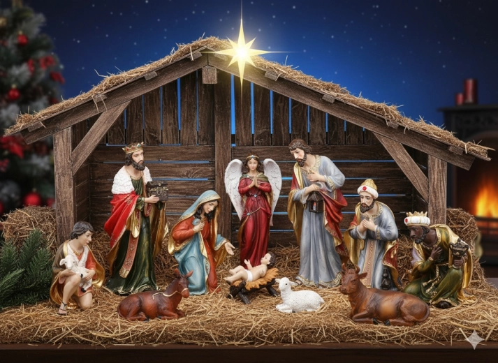 Set of 11 nativity figurines made of polyresin up to 53 cm