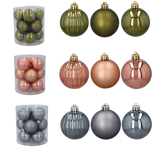Set of 12 Christmas ornaments 5 cm – olive, copper, and graphite