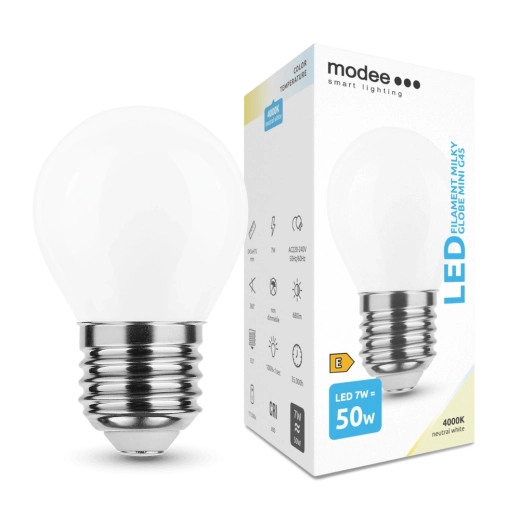 LED kaitrinė lemputė Modee Milky Globe Mini E27 7 W neutrali balta