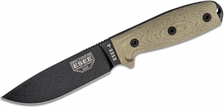 Išgyvenimo peilis ESEE Model 4 11,4 cm, juodas, žalia Micarta, plastikinis dėklas