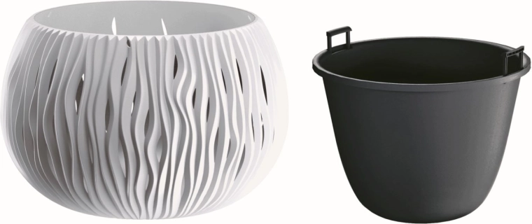 Sandy Bowl Planter with Insert 29 cm White
